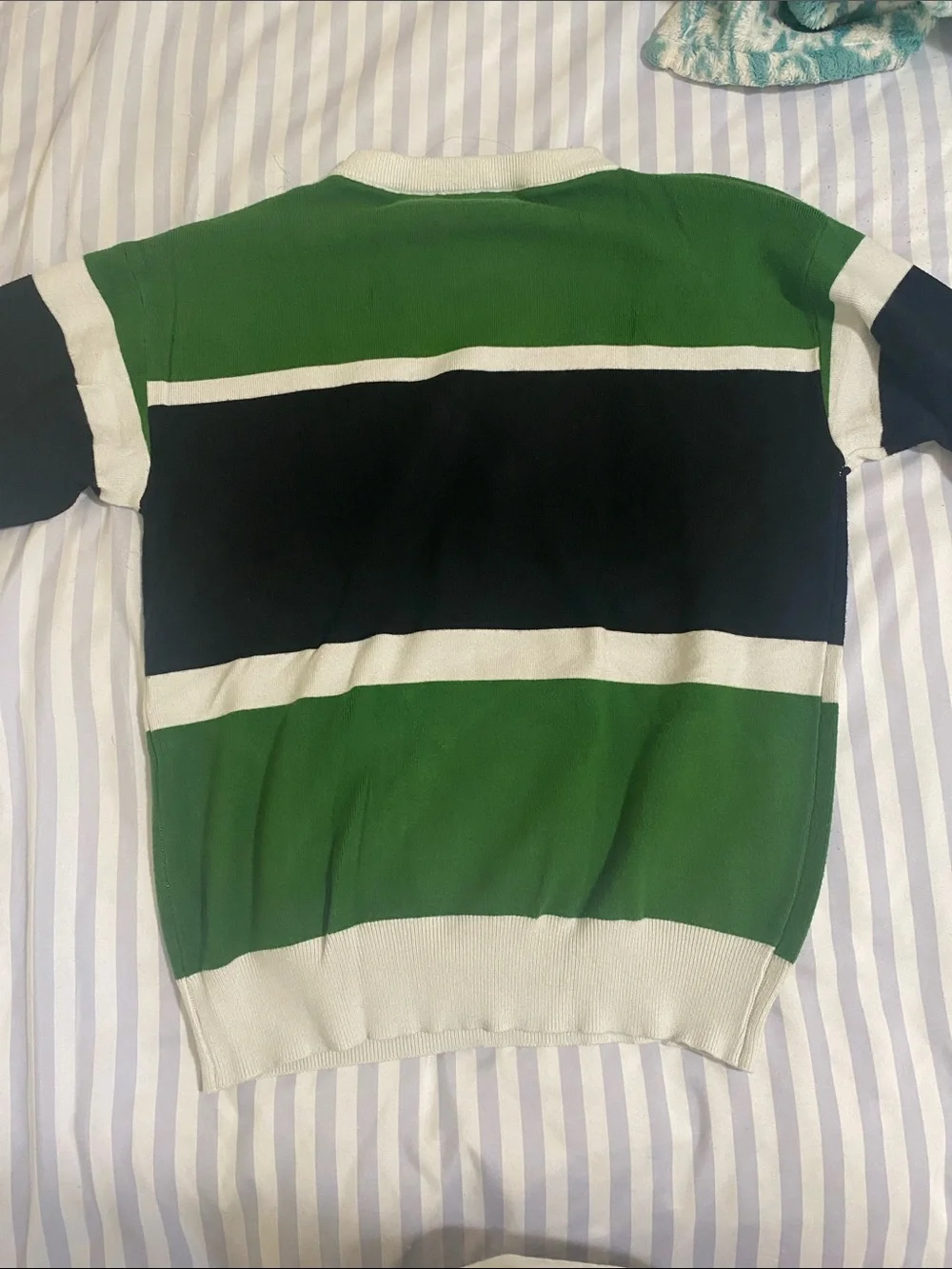 Gucci Green Black and White Striped Crewneck Sweater with Logo Patches